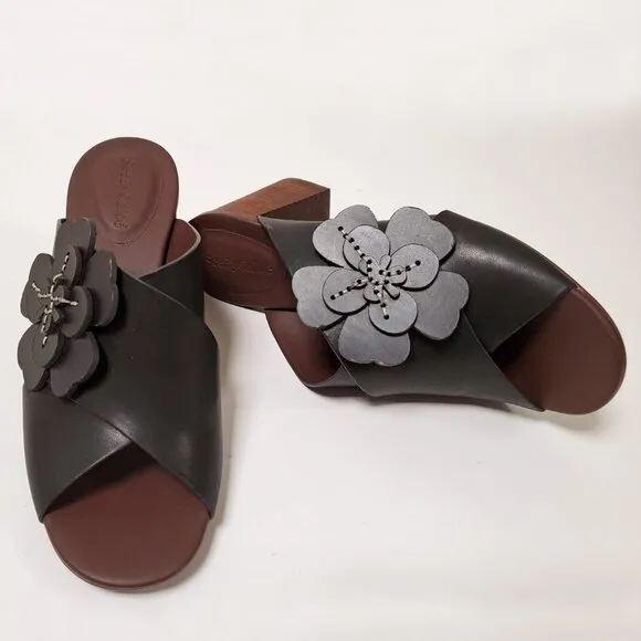 SEE BY CHLOE SHOES FLOWER APPLIQUE MULE LEATHER SANDALS sz 40 10
