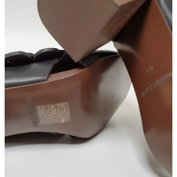 SEE BY CHLOE SHOES FLOWER APPLIQUE MULE LEATHER SANDALS sz 40 10