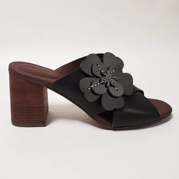SEE BY CHLOE SHOES FLOWER APPLIQUE MULE LEATHER SANDALS sz 40 10