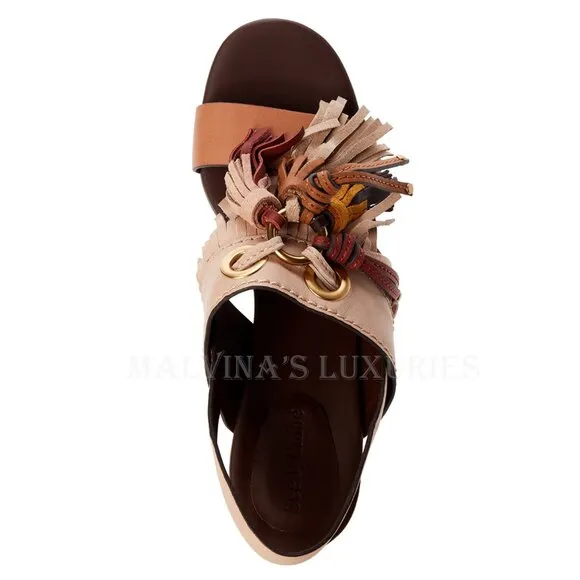 SEE BY CHLOE SHOES FRINGED TASSEL LEATHER SLINGBACK SANDALS sz 38.5 8.5