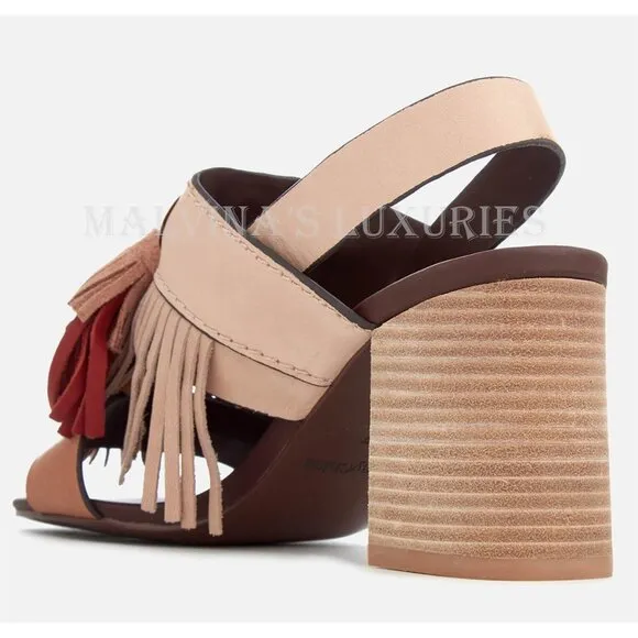 SEE BY CHLOE SHOES FRINGED TASSEL LEATHER SLINGBACK SANDALS sz 38.5 8.5