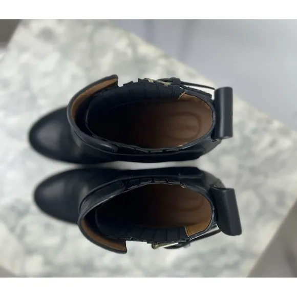 See By Chloe Womens Black Leather Buckle Block Heel SB Booties Shoes Sz 40