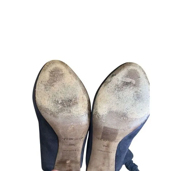 See By Chloe Women's Purple Suede Slingback Heels Booties Size 9. 4 Inch Heel