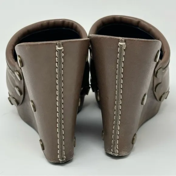 See by Chloe Wood Heel Wedge Leather Brown Shoes EU 37