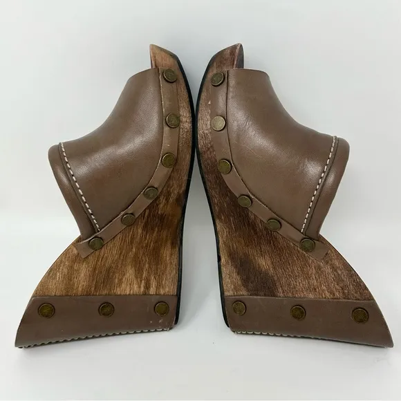 See by Chloe Wood Heel Wedge Leather Brown Shoes EU 37