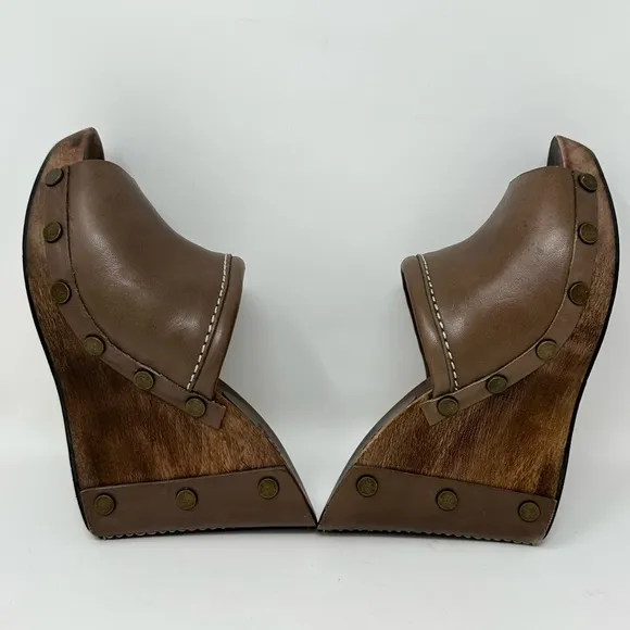 See by Chloe Wood Heel Wedge Leather Brown Shoes EU 37