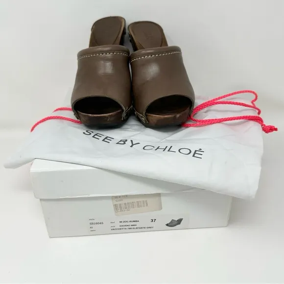 See by Chloe Wood Heel Wedge Leather Brown Shoes EU 37