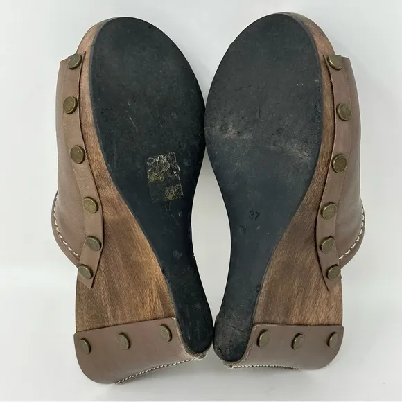 See by Chloe Wood Heel Wedge Leather Brown Shoes EU 37