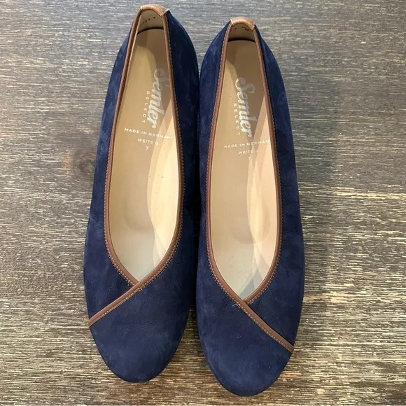 Semler Germany Weite O Navy Leather Wedge Flats Shoes Women Sz 7