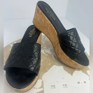 Sesto Meucci Black Quilted Leather &amp; Cork Platform Sandals Size 10M