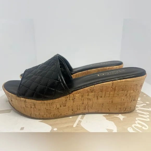 Sesto Meucci Black Quilted Leather &amp; Cork Platform Sandals Size 10M