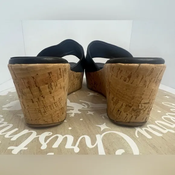 Sesto Meucci Black Quilted Leather &amp; Cork Platform Sandals Size 10M