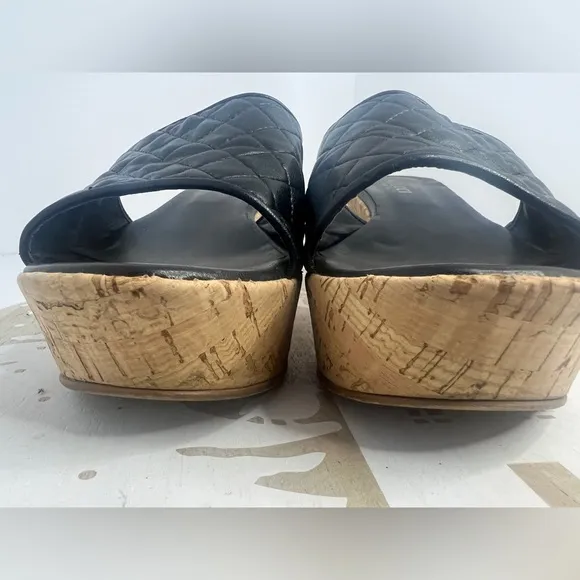 Sesto Meucci Black Quilted Leather &amp; Cork Platform Sandals Size 10M