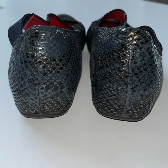 Sesto Meucci Women’s Black Bronze Leather Snakeskin Flat Shoes Sz 7.5 Italian‎