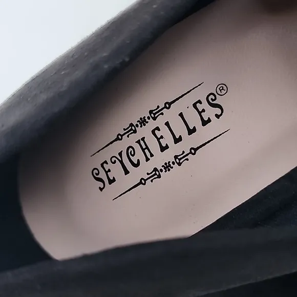 Seychelles Gertrude Heels Women's 8.5 Black Suede Leather Wedge Slip On NWOT