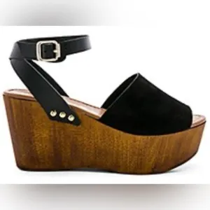 Seychelles women’s sandal “Forward Wedge” black suede strappy ankle wrap strap