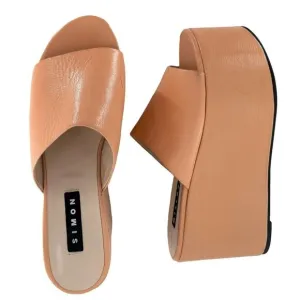 SIMON MILLER Peach Pink Faux Leather Blackout Wedge Sandals Size 43/12