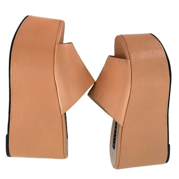 SIMON MILLER Peach Pink Faux Leather Blackout Wedge Sandals Size 43/12
