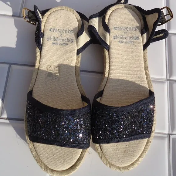 SIZE 32. Crewcuts glitter sparkle espadrille sandals.