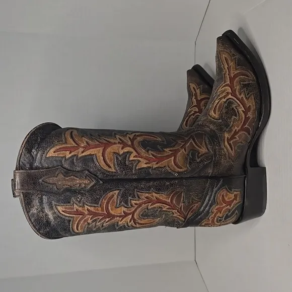 Size 8 Mens Corral Black/Red Inlay &amp; Embroidery  Western Cowboy Boots C3883