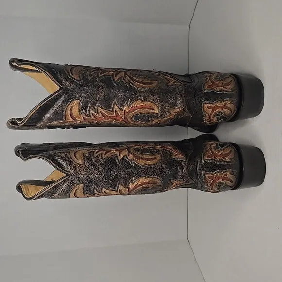 Size 8 Mens Corral Black/Red Inlay &amp; Embroidery  Western Cowboy Boots C3883