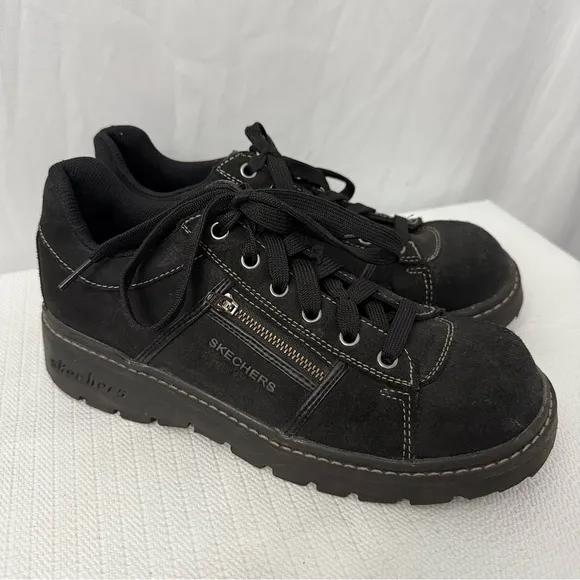 Skechers Jammers Chunky Y2K Black Leather Shoes Womens Size 10