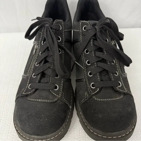 Skechers Jammers Chunky Y2K Black Leather Shoes Womens Size 10