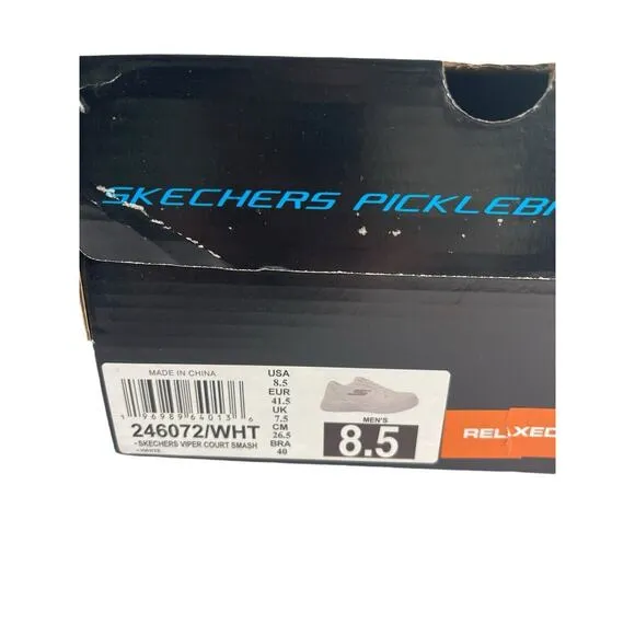 SKECHERS Men's 8.5 VIPER COURT SMASH White LEATHER Shoes AUTHENTIC‎ IN BOX NWB
