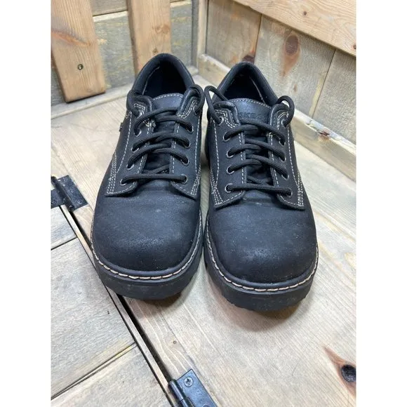Skechers Womens US10 Parties Mate Oxford Y2K Chunky Shoes Black Leather 45120