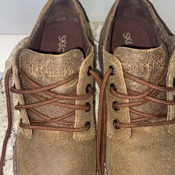 Sketchers Women’s Brown Distressed Nubuck Leather Oxford Lace Up Chunky Shoe 8.5