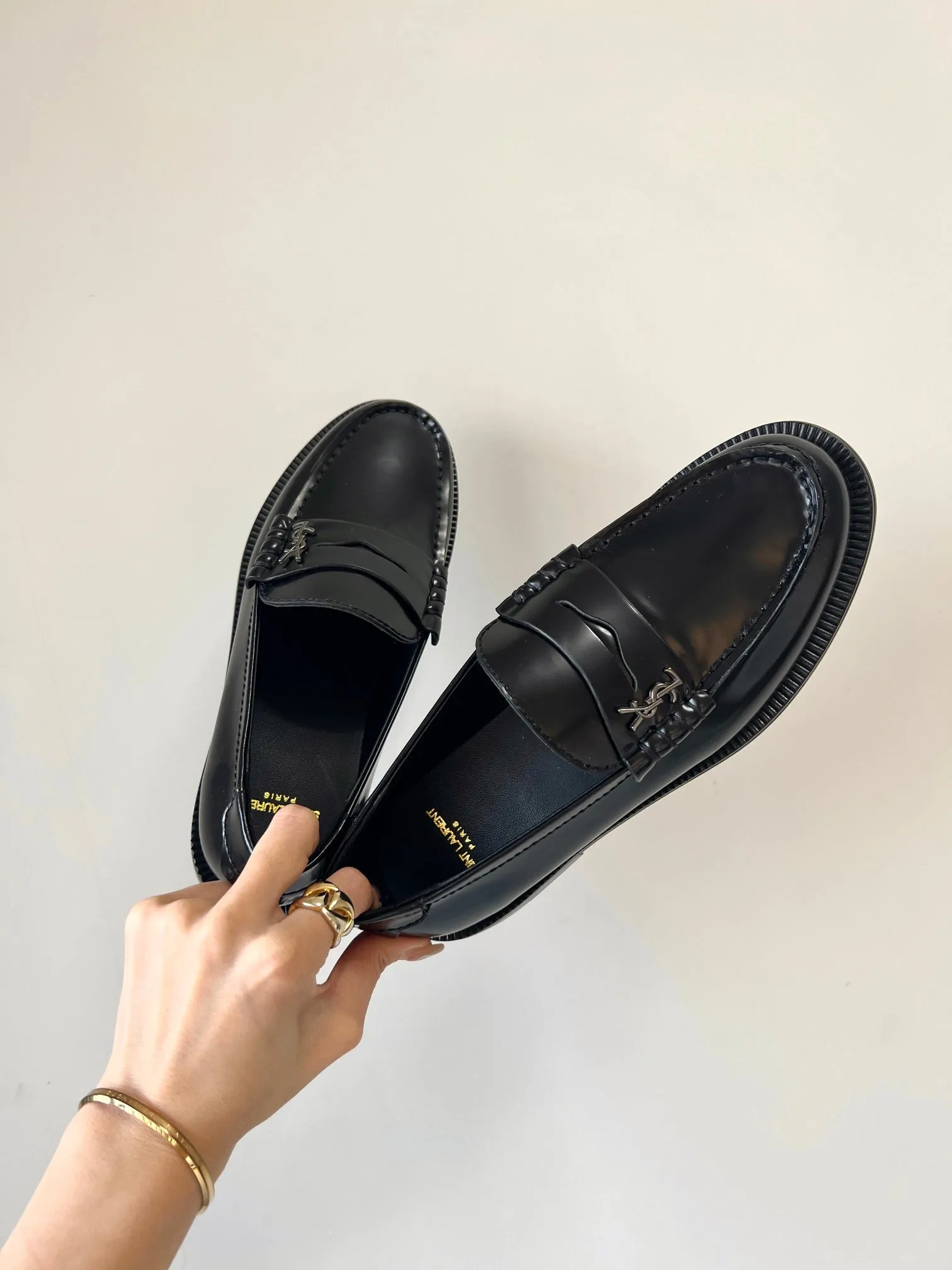 SL Saint Laurent LE High-quality BLACK CALFSKIN Same-day shipping LOAFER