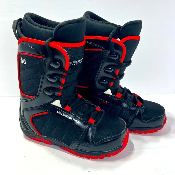 Snowboarding Boots Millennium Three M3 Youth Size 5 Black Red