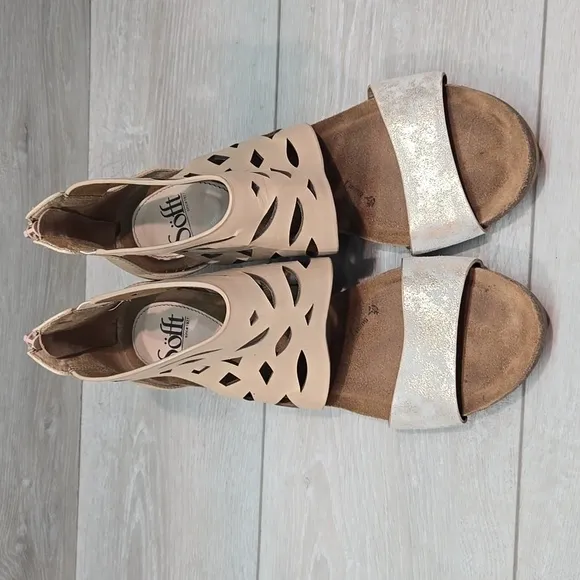 Sofft Women Gila Mule Leather Ankle Zip Back Wedge Sandals shoes sz 11M