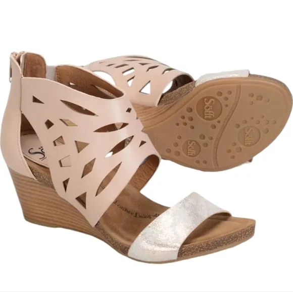 Sofft Women Gila Mule Leather Ankle Zip Back Wedge Sandals shoes sz 11M