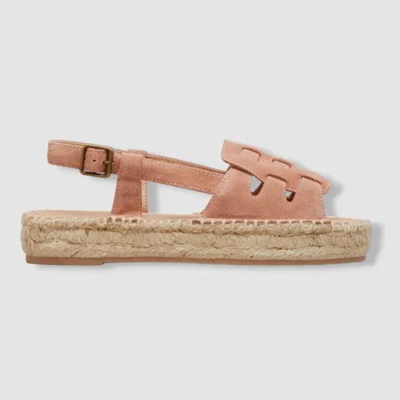 Soludos Sanibel Suede Espadrille Fisherman Sandals in Sahara Pink. Size 6.5.