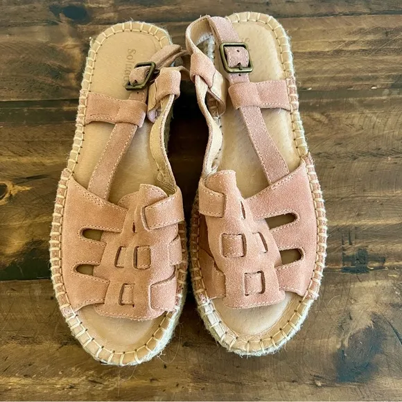 Soludos Sanibel Suede Espadrille Fisherman Sandals in Sahara Pink. Size 6.5.