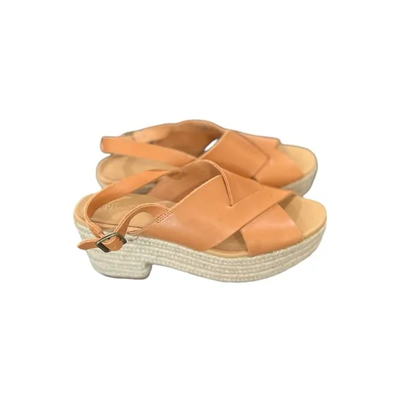 SOLUDOS x Anthropologie Almafi Tan Leather Espadrilles Open Toe Wedges Sandals