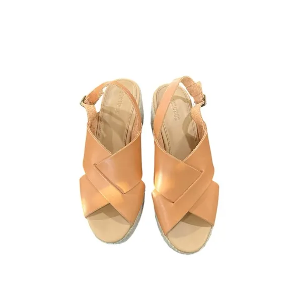 SOLUDOS x Anthropologie Almafi Tan Leather Espadrilles Open Toe Wedges Sandals