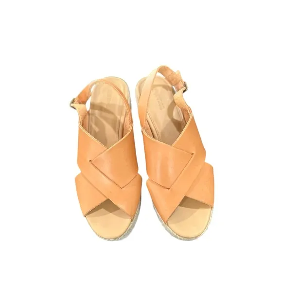 SOLUDOS x Anthropologie Almafi Tan Leather Espadrilles Open Toe Wedges Sandals