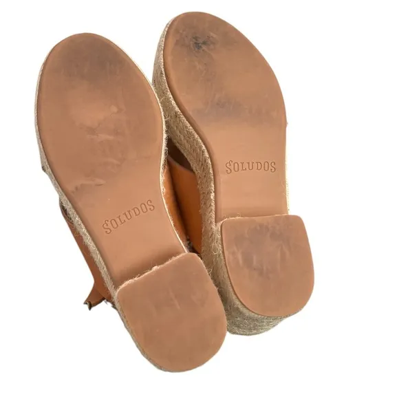 SOLUDOS x Anthropologie Almafi Tan Leather Espadrilles Open Toe Wedges Sandals