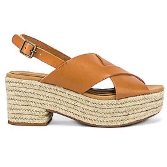 SOLUDOS x Anthropologie Almafi Tan Leather Espadrilles Open Toe Wedges Sandals