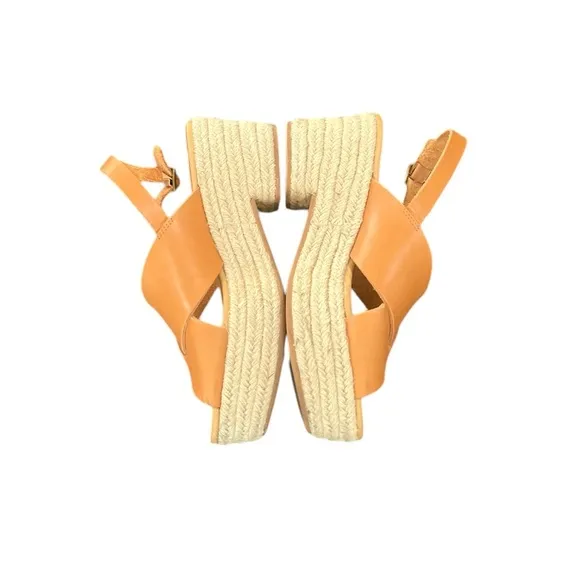 SOLUDOS x Anthropologie Almafi Tan Leather Espadrilles Open Toe Wedges Sandals