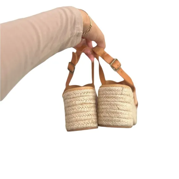 SOLUDOS x Anthropologie Almafi Tan Leather Espadrilles Open Toe Wedges Sandals