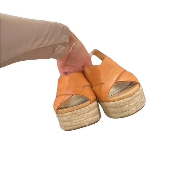 SOLUDOS x Anthropologie Almafi Tan Leather Espadrilles Open Toe Wedges Sandals