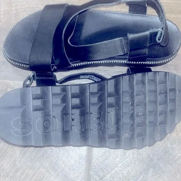 Sorel black leather platform sandals