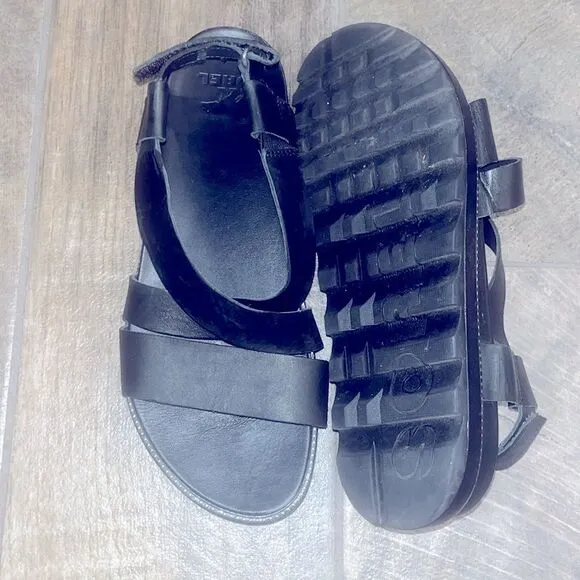 Sorel black leather platform sandals
