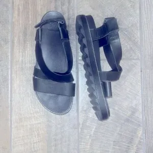 Sorel black leather platform sandals