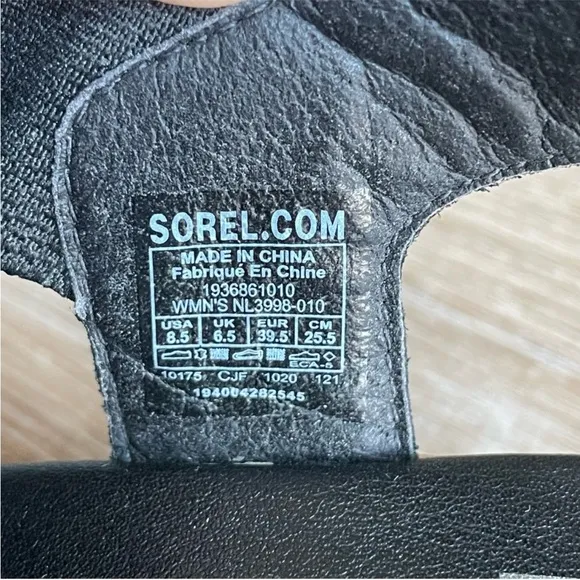 Sorel Cameron Flatform Slingback Black Cork Sole Sandal Wedge Shoes Size 8.5
