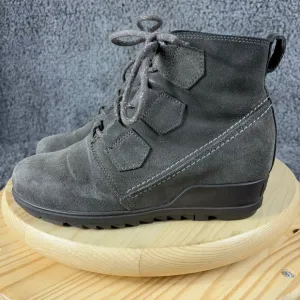 Sorel Evie Hidden Wedge Boots Womens Size 7.5 Suede Gray Lace Up Ankle Booties