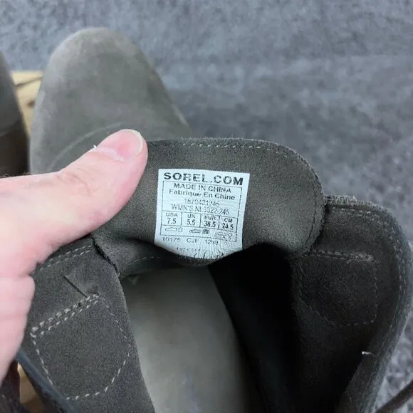 Sorel Evie Hidden Wedge Boots Womens Size 7.5 Suede Gray Lace Up Ankle Booties